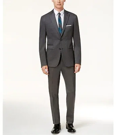 Pre-owned Calvin Klein Mens Heathered Two Button Blazer Jacket In Mediumgry