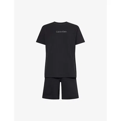 Calvin Klein Mens Icon Logo-print Short-sleeve Cotton T-shirt And Short Set Black