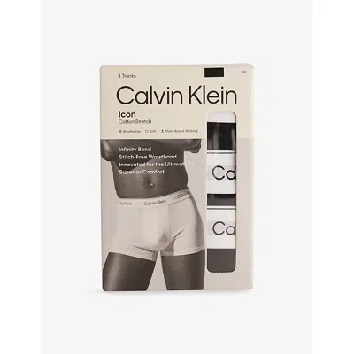 Calvin Klein Mens Icon Logo-waist Pack Of Three Stretch-cotton Trunks Black Black Black