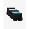 Calvin Klein Mens Ink,zoni B,turf,chip,bk Logo-waist Pack Of Five Cotton Trunks Xl In Multi