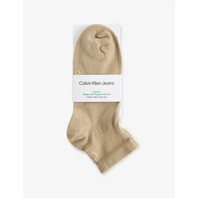 Calvin Klein Mens  Brand-print Pack Of Two Stretch-cotton Blend Socks In Neutral