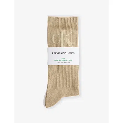 Calvin Klein Mens  Ribbed Pack Of Two Stretch-cotton Blend Socks In Brown