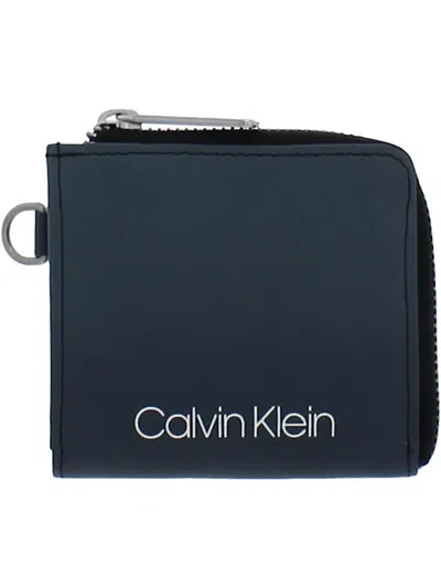 Calvin Klein Mens Leather Rfid Card Case In Blue