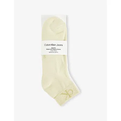 Calvin Klein Mens Light Green/white Monogram Quarter Two-pack Cotton-blend Socks