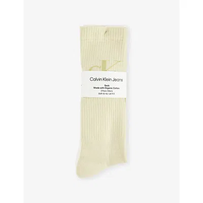 Calvin Klein Mens Light Green/white Monogram Two-pack Cotton-blend Socks