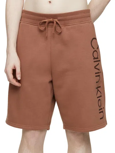 Calvin Klein Mens Logo Fleece Casual Shorts In Brown