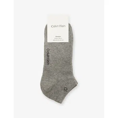 Calvin Klein Mens Grey Melange Logo Stretch-cotton Trainer Socks Pack Of Three In Gray