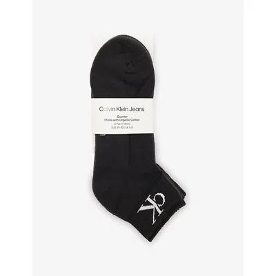 Calvin Klein Mens Black Monogram Stretch-cotton Quarter Socks Pack Of Two