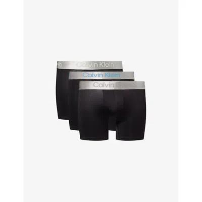 Calvin Klein Mens Multi Brushed Logo-waistband Pack-of-three Microfibre-stretch Trunks
