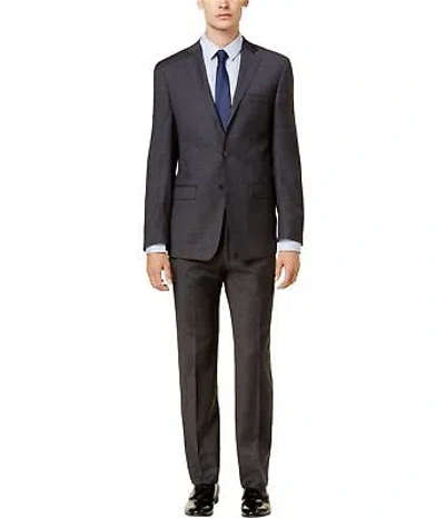 Pre-owned Calvin Klein Mens Plaid Formal Tuxedo In Gray