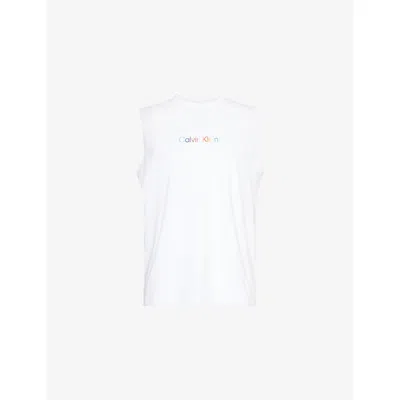 Calvin Klein Mens White Pride Lounge Cotton-jersey Muscle Tank Top