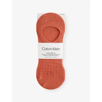 Calvin Klein Mens  Footie High-cut Pack Pack Of Two Stretch-woven Sock Liners In Orange