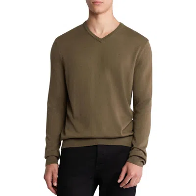Calvin Klein Mens Ribbed Trim Wool Pullover Sweater In Brown