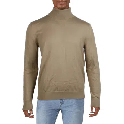 Calvin Klein Mens Ribbed Trim Wool Turtleneck Sweater In Sand