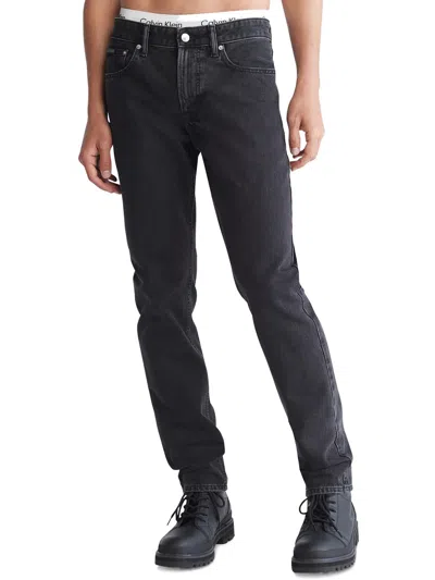 Calvin Klein Mens Slim Fit Mid Rise Slim Jeans In Black