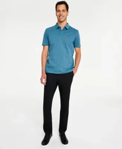 Calvin Klein Mens Slim Fit Modern Stretch Chino Pants Smooth Cotton Feeder Stripe Polo Shirt Outfit In Blue