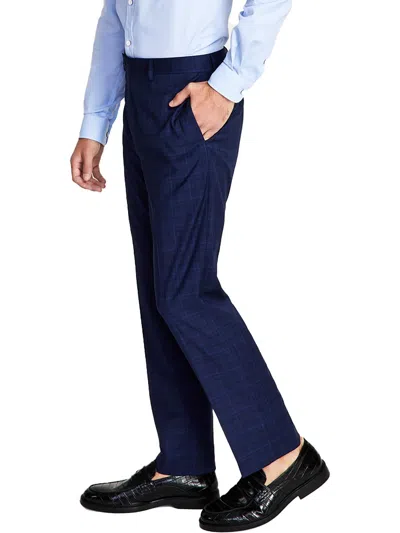 Calvin Klein Mens Slim Fit Plaid Suit Pants In Navy