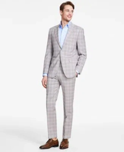 Calvin Klein Mens Slim Fit Wool Blend Stretch Plaid Suit Separates In Tan Plaid