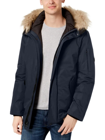 Calvin Klein Mens Snorkel Faux Fur Trim Parka Coat In Blue