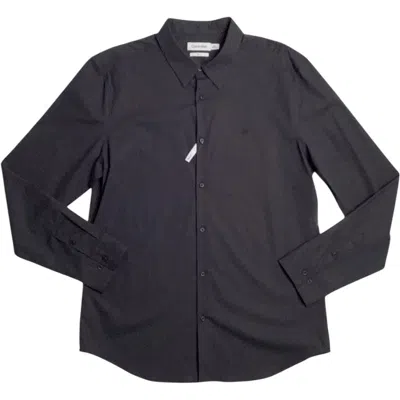Calvin Klein Mens Solid Cotton Stretch Button-down Shirt In Black
