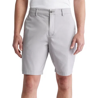 Calvin Klein Mens Solid Polyester Chino Shorts In Alloy