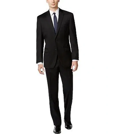 Pre-owned Calvin Klein Mens Solid Two Button Blazer Jacket In Black