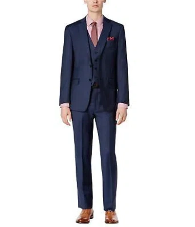 Pre-owned Calvin Klein Mens Tonal Windowpane Two Button Formal Suit In Blue