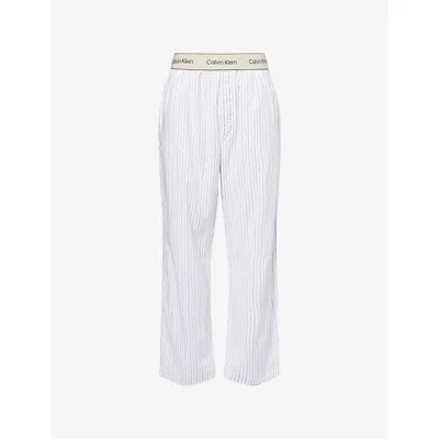CALVIN KLEIN MENS TRAIL STRIPE CLASSIC WHT HERITAGE BRANDED-WAISTBAND COTTON PYJAMAS TROUSERS XL