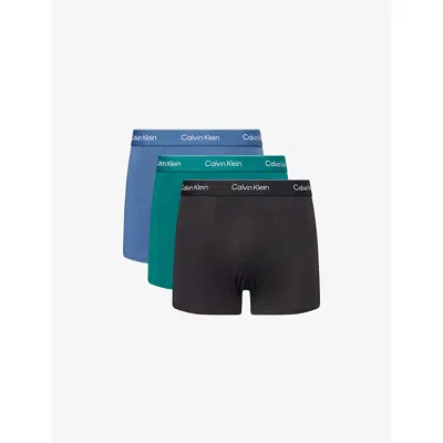 Calvin Klein Mens  Icon Stretch-cotton Trunks Pack Of Three In Blue