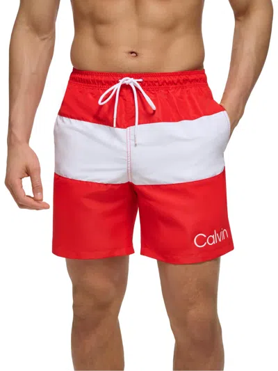 Calvin Klein Mens Upf 40+ Quick Dry Swim Trunks In Red