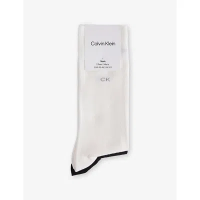 Calvin Klein Mens Logo-print Pack Of Two Cotton-blend Socks White