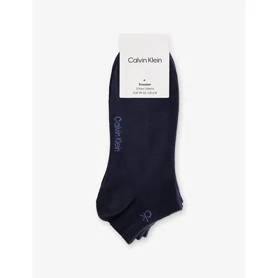 Calvin Klein Mens  Logo Stretch-cotton Trainer Socks Pack Of Three In White