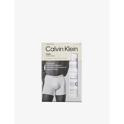 Calvin Klein Mens  Icon Logo-waistband Pack Of Three Stretch-cotton Boxer Briefs In White, White, White