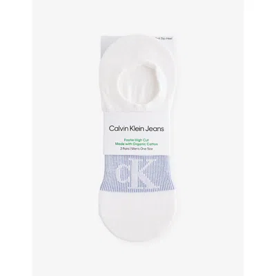 Calvin Klein Mens  Footie High-cut Pack Of Two Stretch Cotton-blend Liner Socks In White