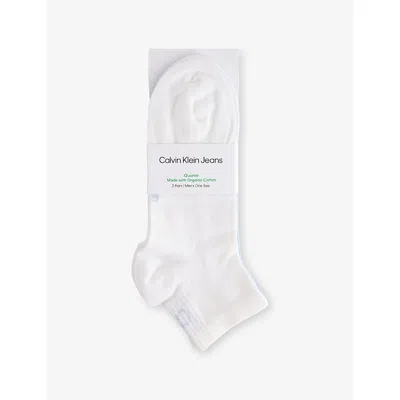 Calvin Klein Mens  Logo-branded Ribbed-trim Pack Of Two Trainer Socks In White