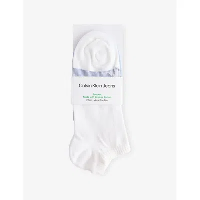 Calvin Klein Mens  Sneaker Brand-print Pack Of Two Stretch-cotton Blend Socks In White