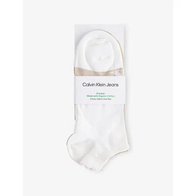 Calvin Klein Mens  Shadow-print Pack Of Two Stretch Cotton-blend Ankle Socks In White