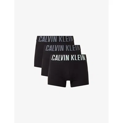 Calvin Klein Mens Wht,aerial,turb Intense Power Pack Of Three Cotton-jersey Trunks Xl In Black