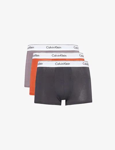 Calvin Klein Mens Multi Branded-waistband Mid-rise Pack Of Three Stretch-cotton Trunks In Multi-coloured