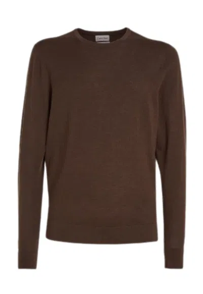 Calvin Klein Merino Crew Neck Sweater In Marrone