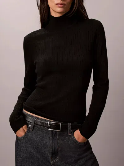 Calvin Klein Merino Turtleneck Sweatshirt In Black