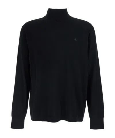 Calvin Klein Merinos Mock-neck Knitted Sweater In Black
