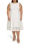 Calvin Klein Womens Illusion Knee Length Fit & Flare Dress In Cream
