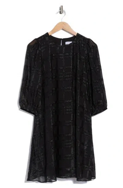 Calvin Klein Metallic Chiffon Shift Dress In Black