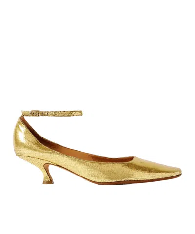 Calvin Klein Metallic Cracked-leather Pumps In Gold