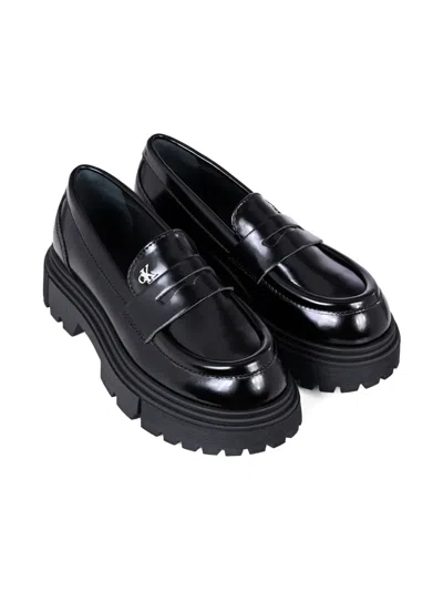 Calvin Klein Kids' Metallic-film Loafer In Black