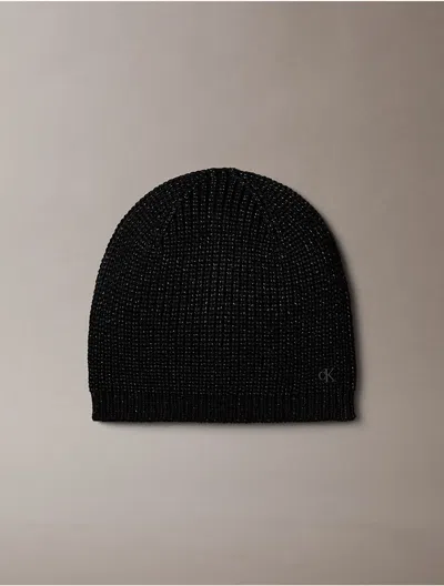 Calvin Klein Metallic Knit Beanie In Black