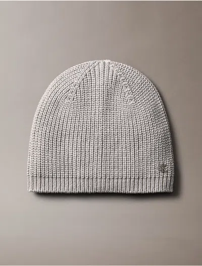 Calvin Klein Metallic Knit Beanie In Gray