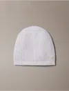 Calvin Klein Metallic Knit Beanie In White