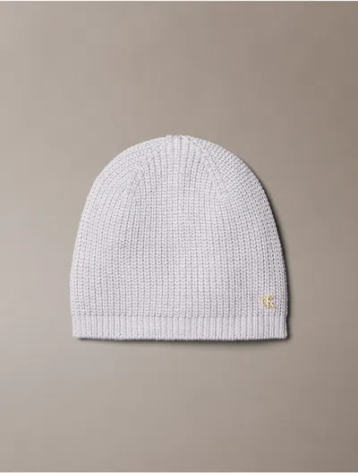 Calvin Klein Metallic Knit Beanie In White